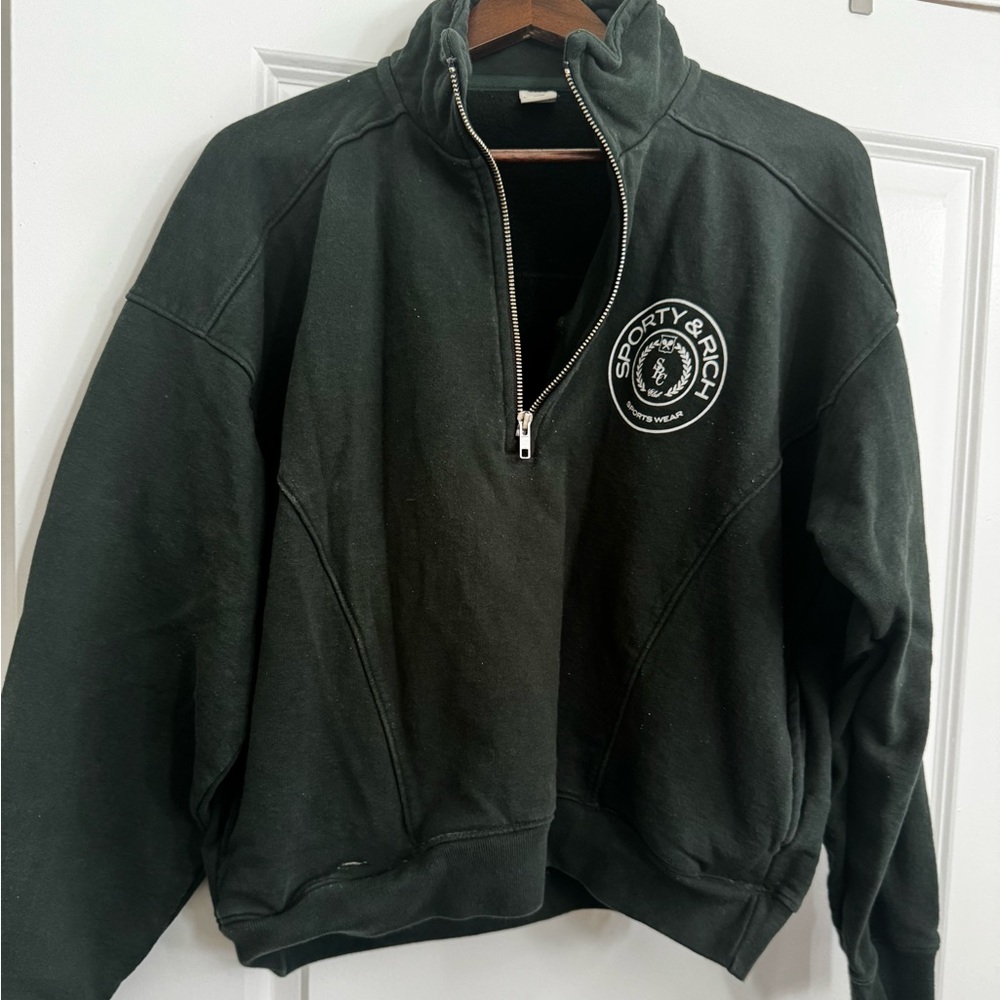Sporty & Rich Dark Green Half-Zip Sweatshirt